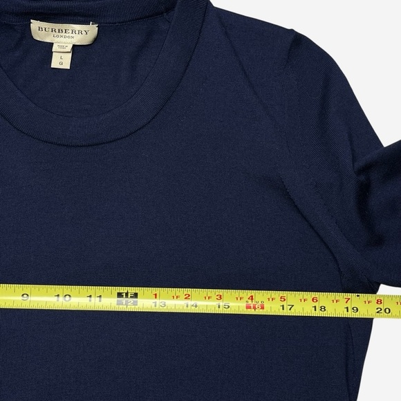 Burberry Sweater Womens Size L Super Fine Merino Wool Navy Fitted Bow Detail - Picture 6 of 11